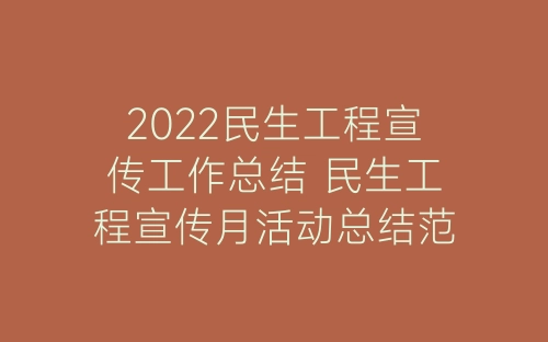 2022民生工程宣传工作总结 民生工程宣传月活动总结范文5篇-春林公文网